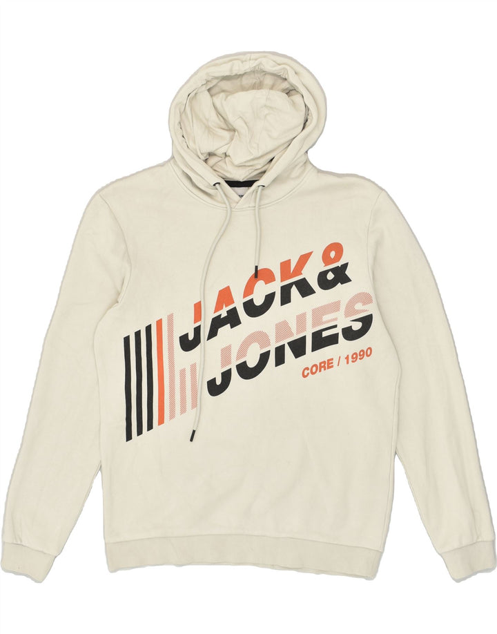 JACK & JONES Mens Graphic Hoodie Jumper Medium Off White Cotton | Vintage Jack & Jones | Thrift | Second-Hand Jack & Jones | Used Clothing | Messina Hembry 
