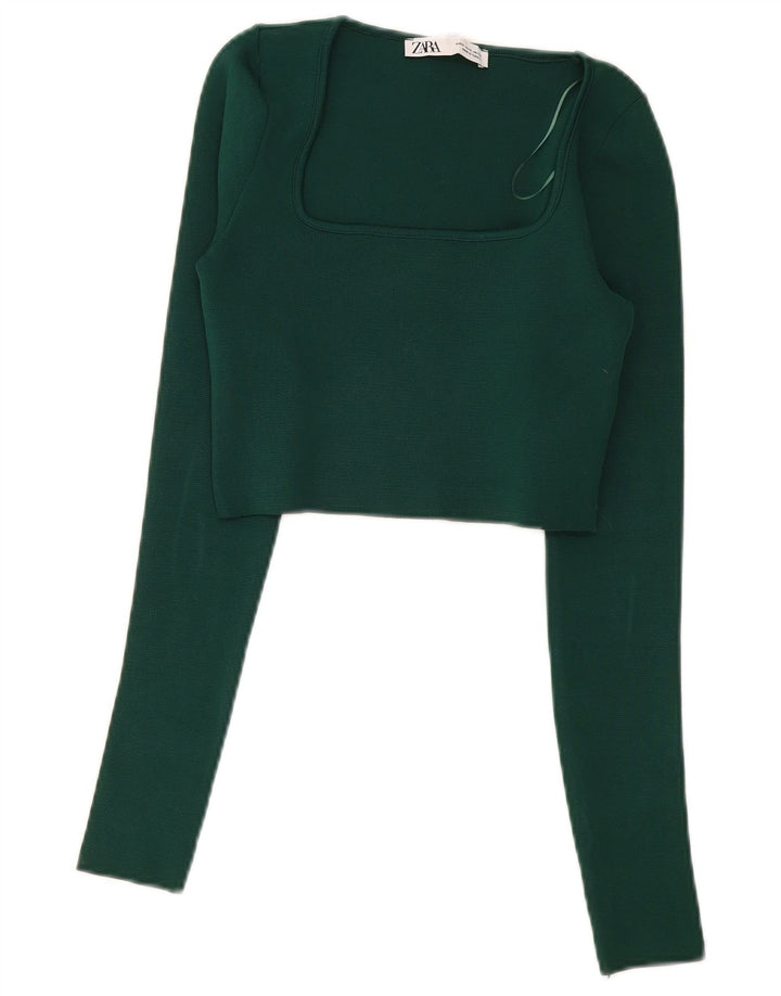 Top Crop pentru Damă Zara cu mânecă lungă UK 8 Poliester verde mic