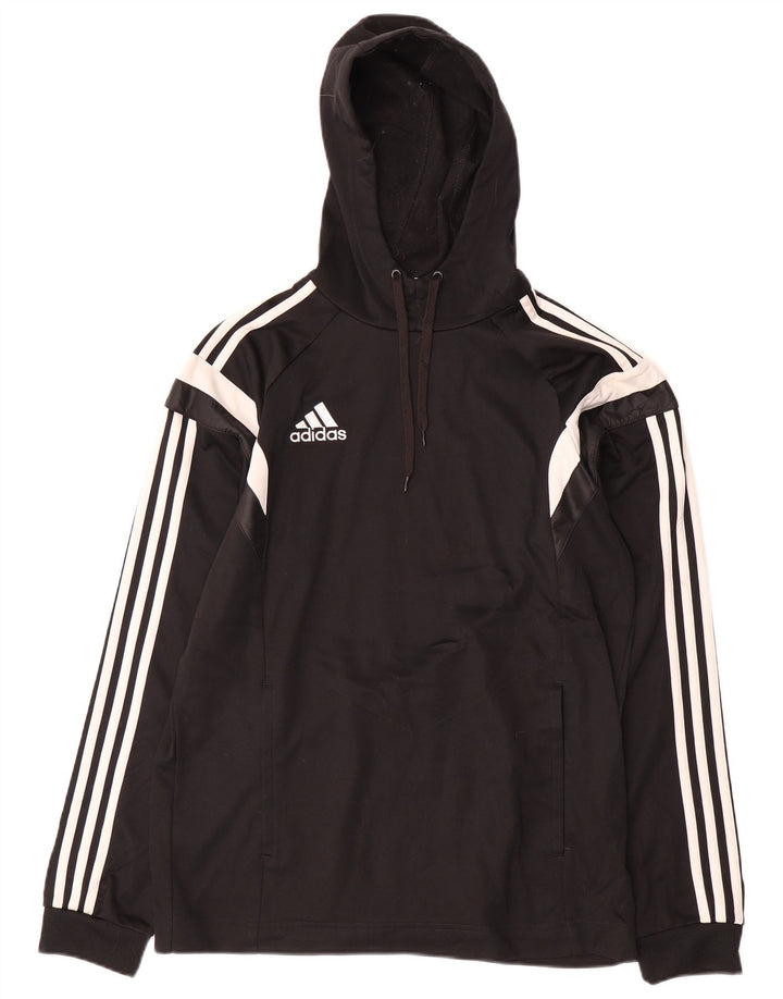 Pulover Adidas pentru bărbați cu glugă, mediu negru, poliester color bloc