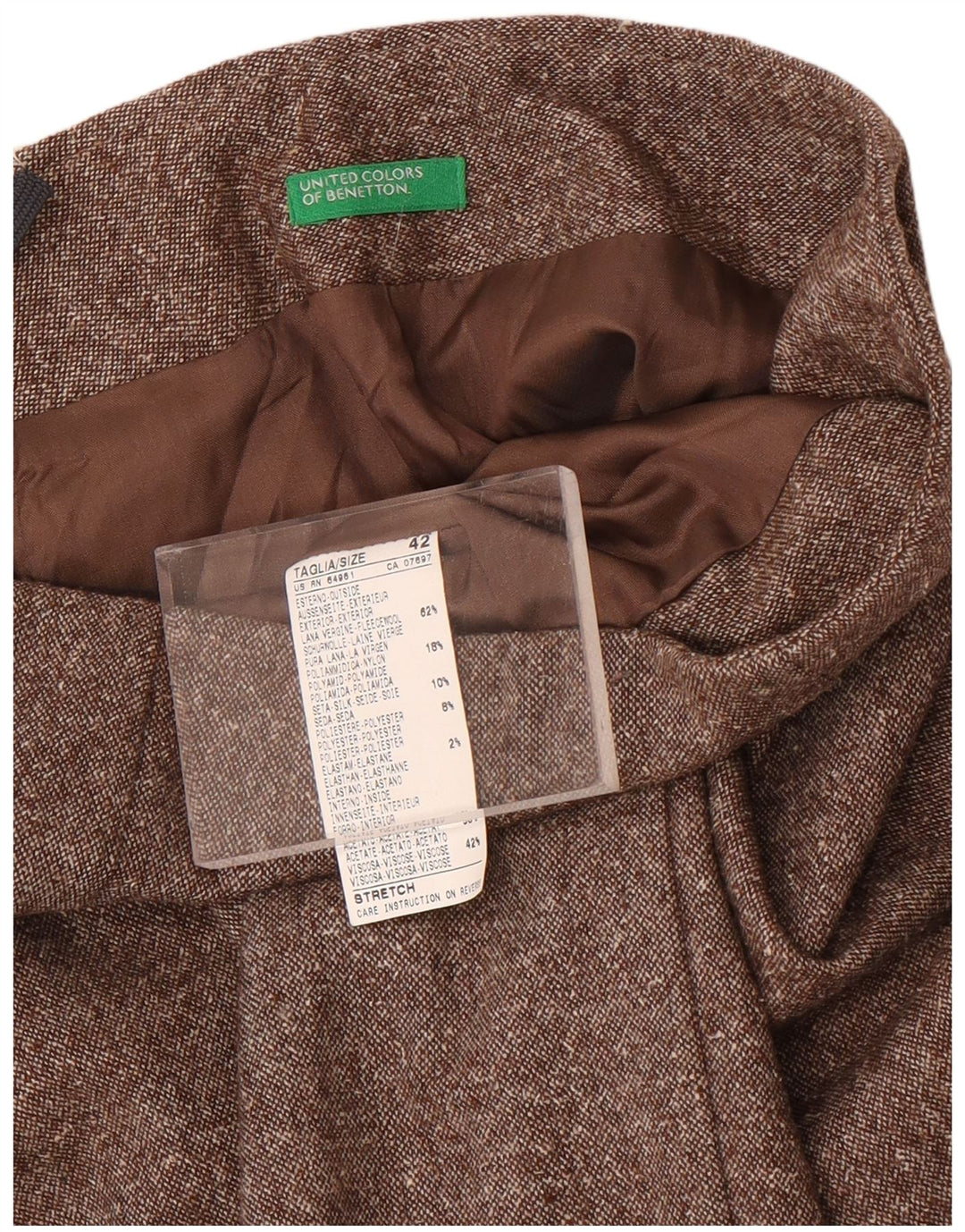 Fustă mini dreaptă pentru femei Benetton IT 42 Medium W28 Lână maro pete