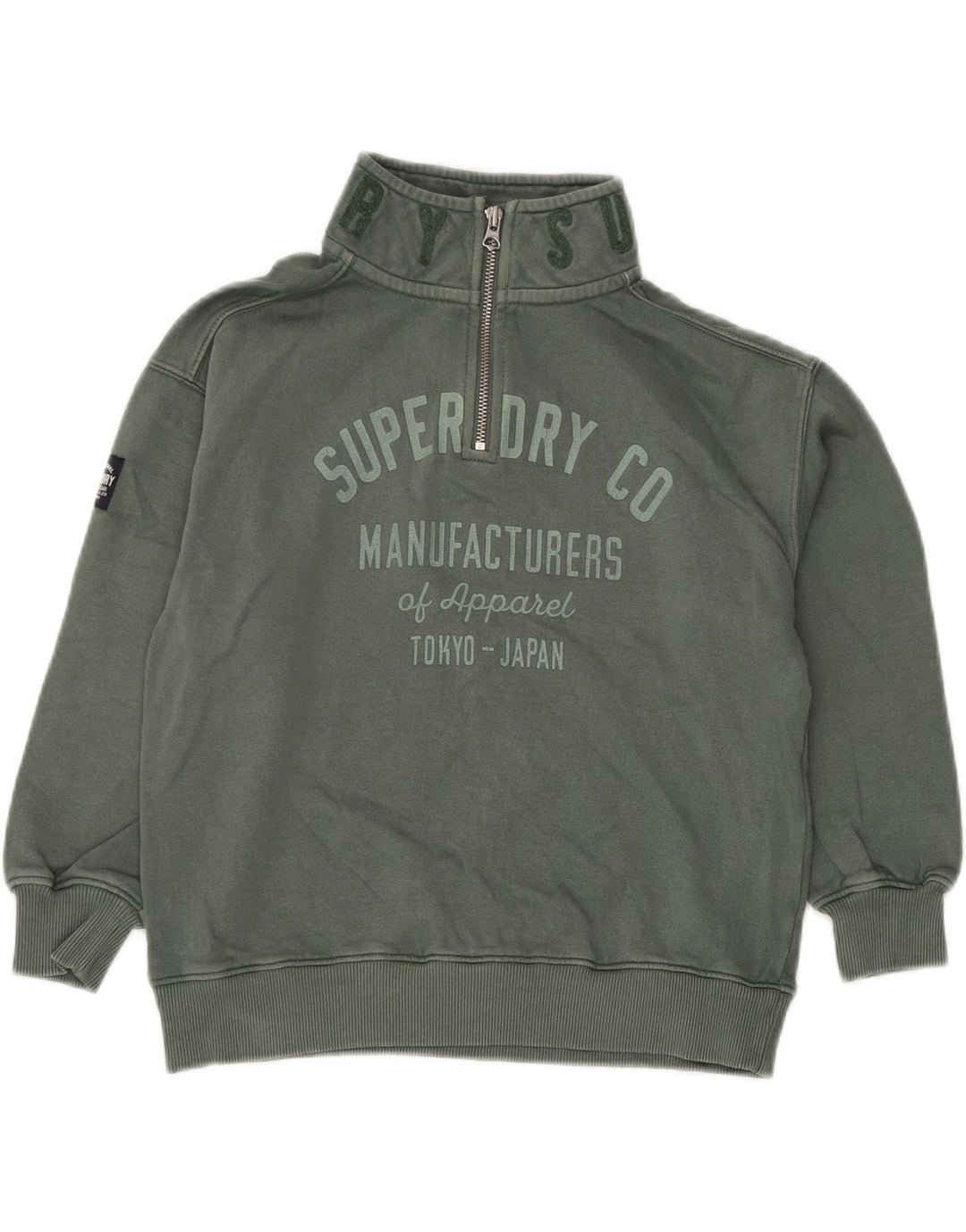 SUPERDRY Hanorac cu fermoar grafic pentru baieti Pulover 7-8 ani bumbac verde