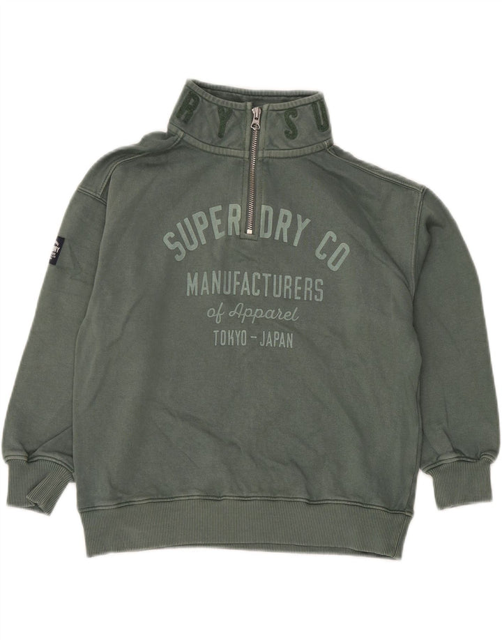 SUPERDRY Hanorac cu fermoar grafic pentru baieti Pulover 7-8 ani bumbac verde