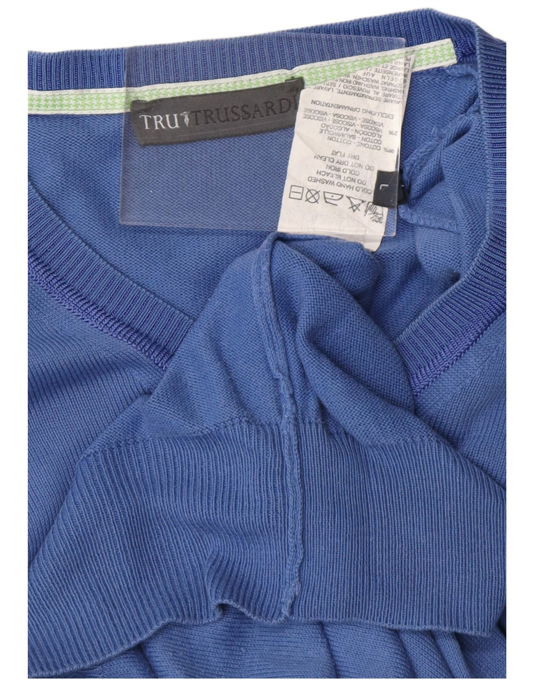 TRUSSARDI Pulover cu decolteu în V pentru bărbați, bumbac mare, albastru