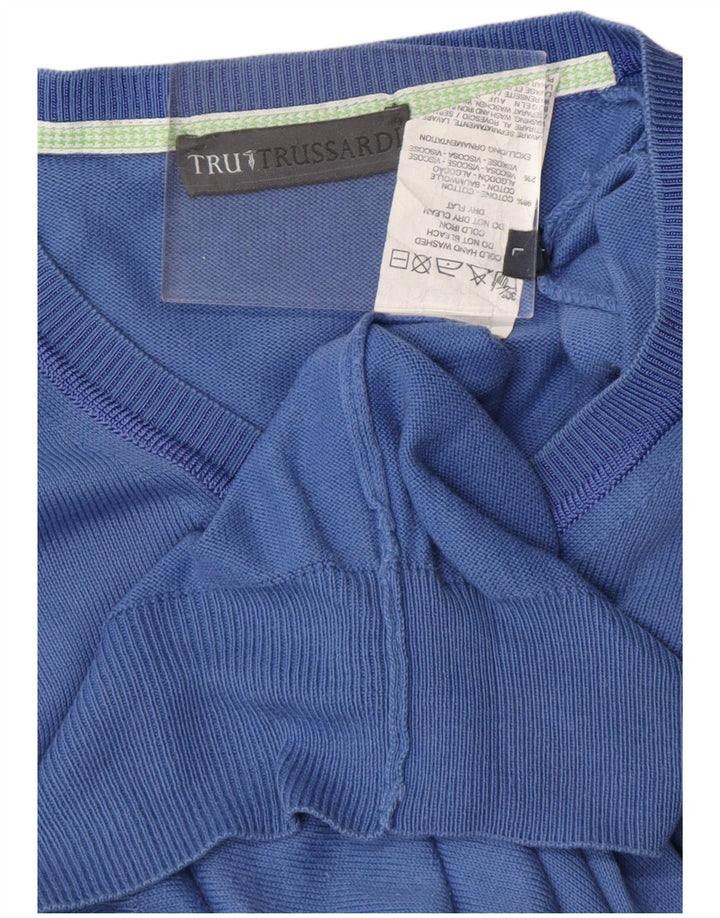 TRUSSARDI Pulover cu decolteu în V pentru bărbați, bumbac mare, albastru