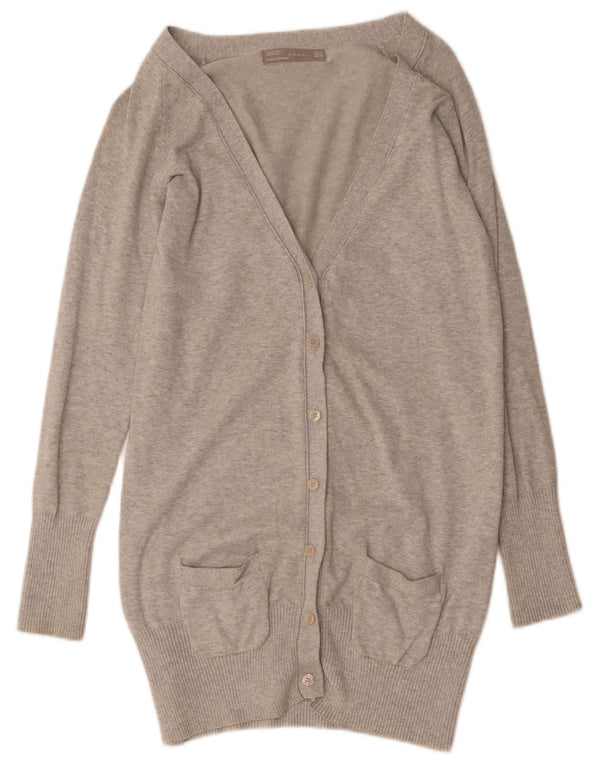 Pulover cardigan cu paragate Zara pentru femei UK 12, bumbac cu pete gri mediu