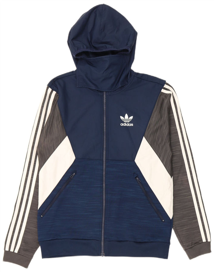 Pulover Adidas pentru bărbați, cu fermoar, albastru, poliester color bloc