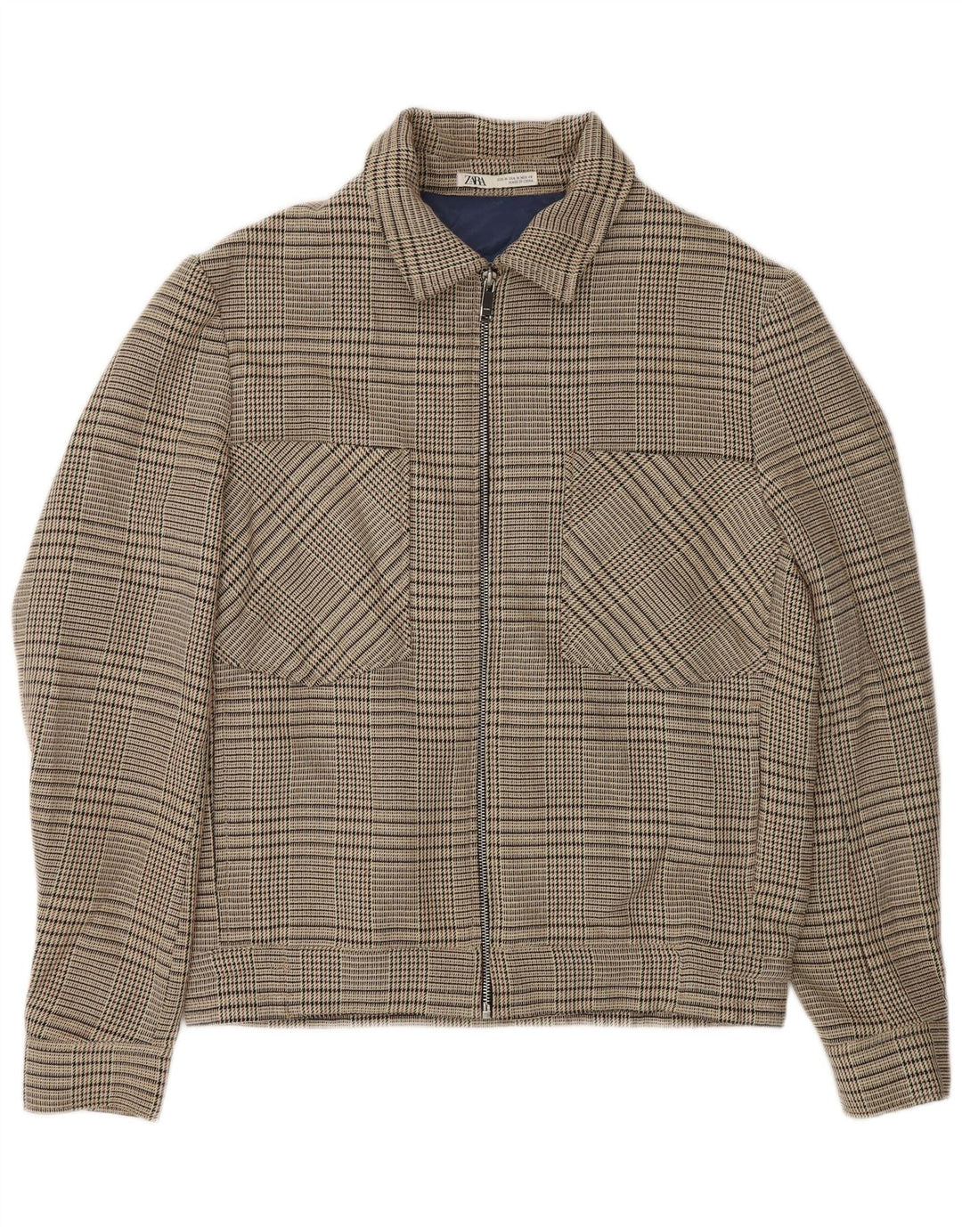 Jachetă Bomber pentru femei cu fermoar complet Zara UK 14 Medium Beige Check Poliester
