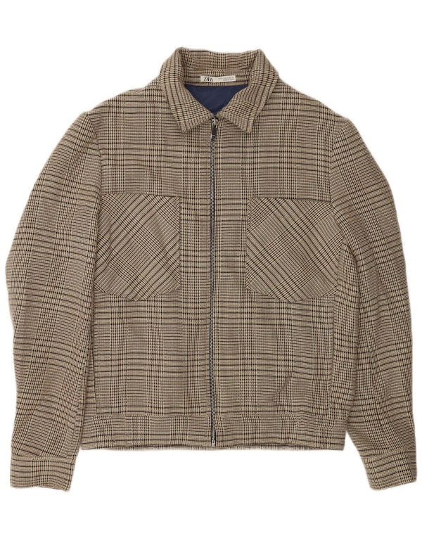 Jachetă Bomber pentru femei cu fermoar complet Zara UK 14 Medium Beige Check Poliester
