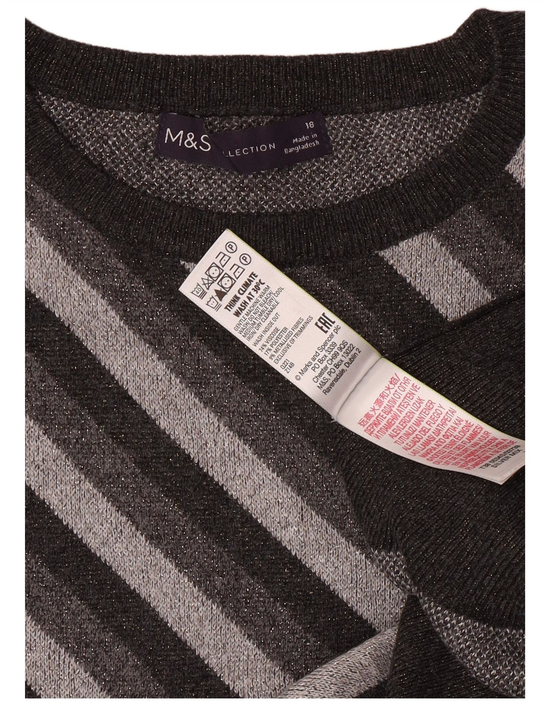 MARKS & SPENCER Pulover pentru femei cu decolteu rotund, UK 18 XL, cu dungi gri