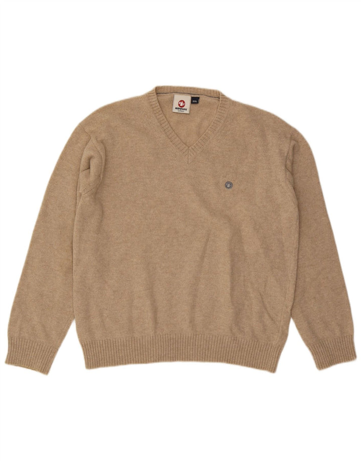 Pulover cu decolteu în V Murphy & Nye pentru bărbați, lână bej 2XL