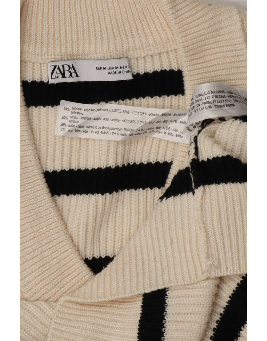Zara Femei Vest Tank Top UK 14 Poliester cu dungi alb mediu mediu