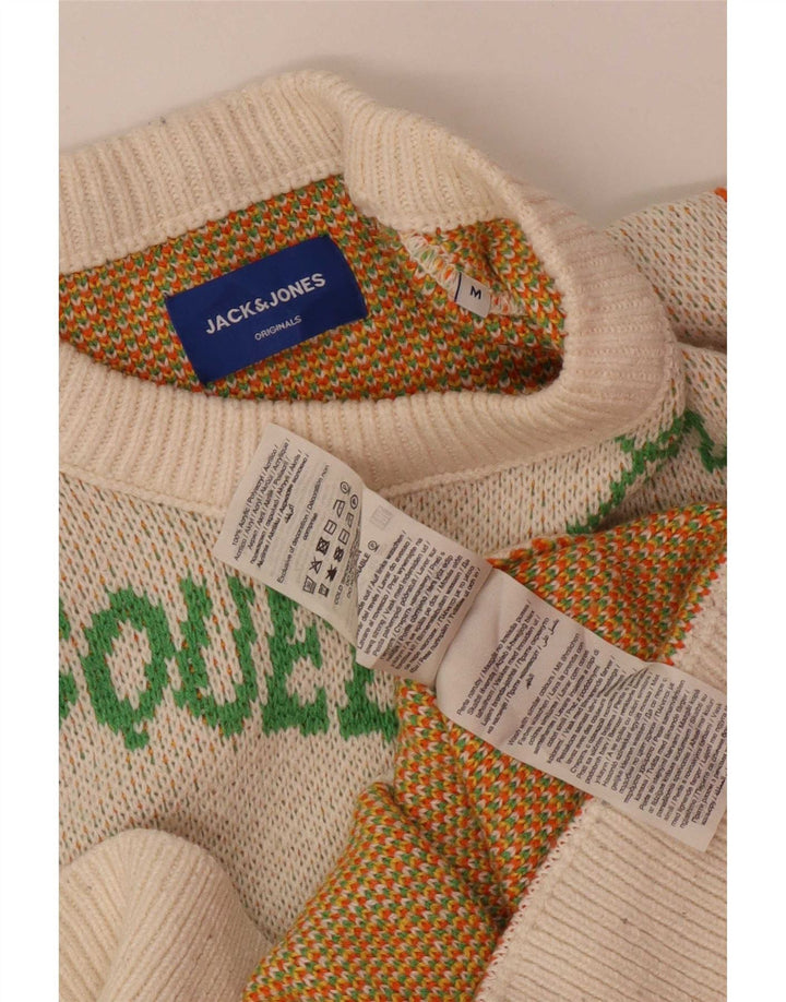 Pulover Jack & Jones pentru bărbați cu grafică cu decolteu rotund, alb mediu acrilic