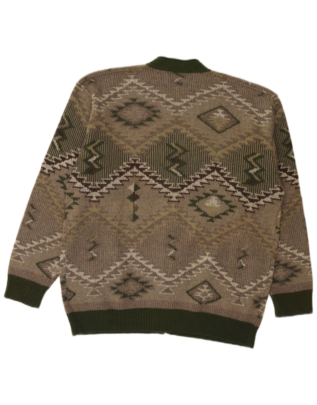Pulover Cardigan Vintage pentru bărbați Lână geometrică verde mare