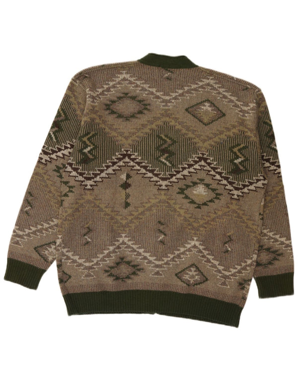 Pulover Cardigan Vintage pentru bărbați Lână geometrică verde mare