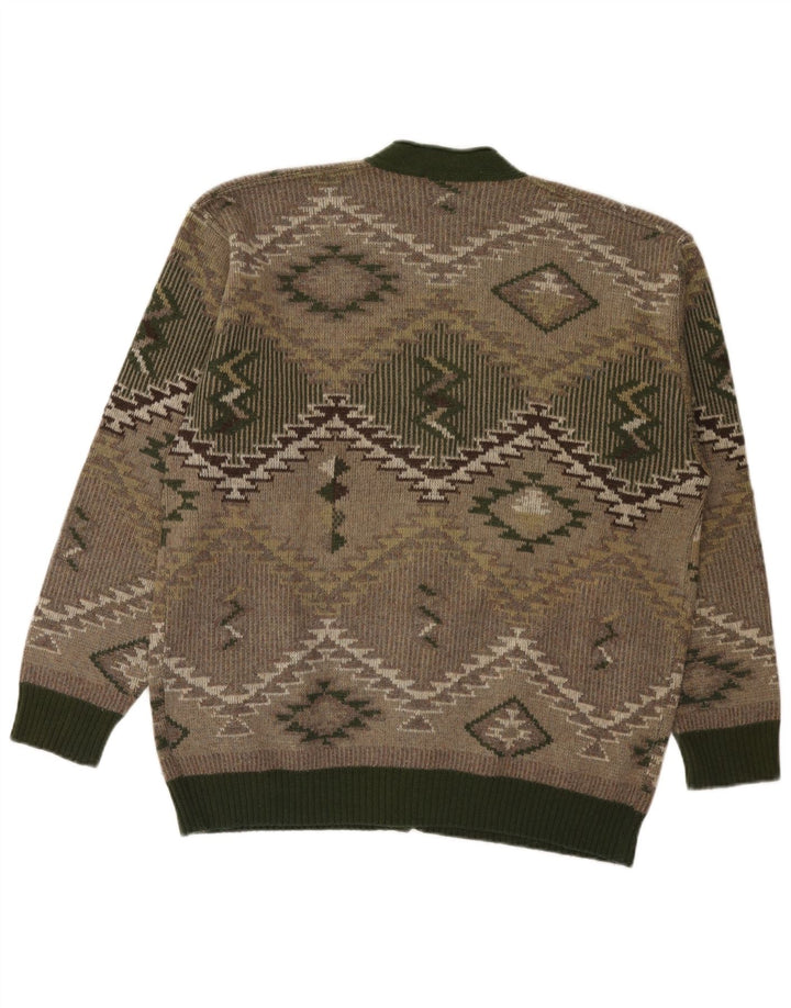 Pulover Cardigan Vintage pentru bărbați Lână geometrică verde mare