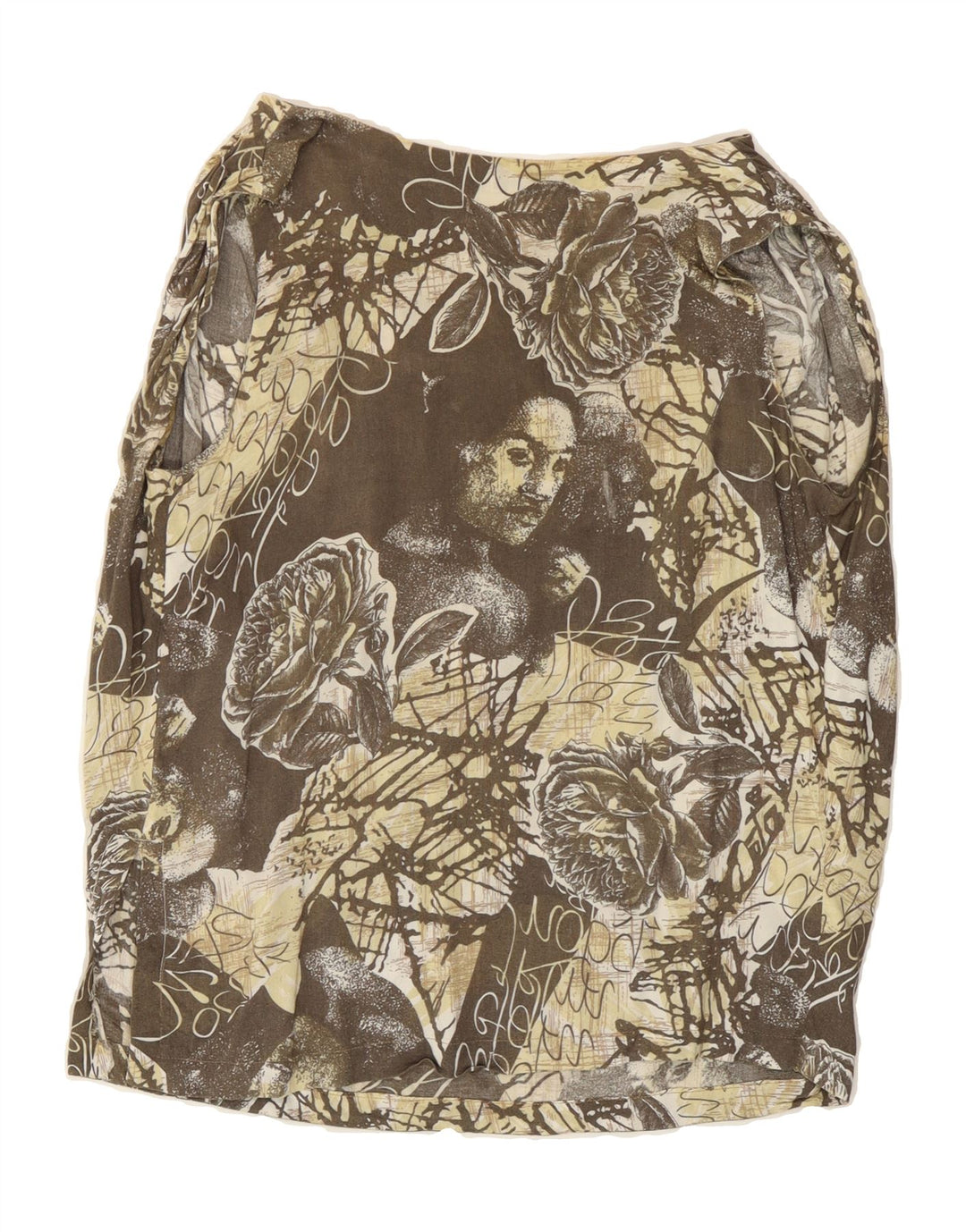 VINTAGE Womens Abstract Pattern Sleeveless Blouse Top UK 14 Large Khaki Vintage Vintage and Second-Hand Vintage from Messina Hembry 