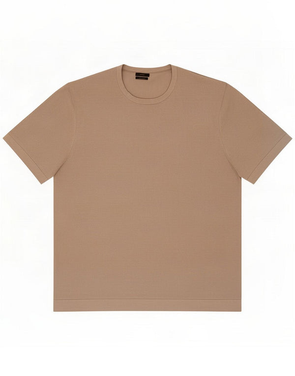 Massimo Dutti Mens Short Sleeve Crew Neck Jumper Sweater XL Beige Cotton