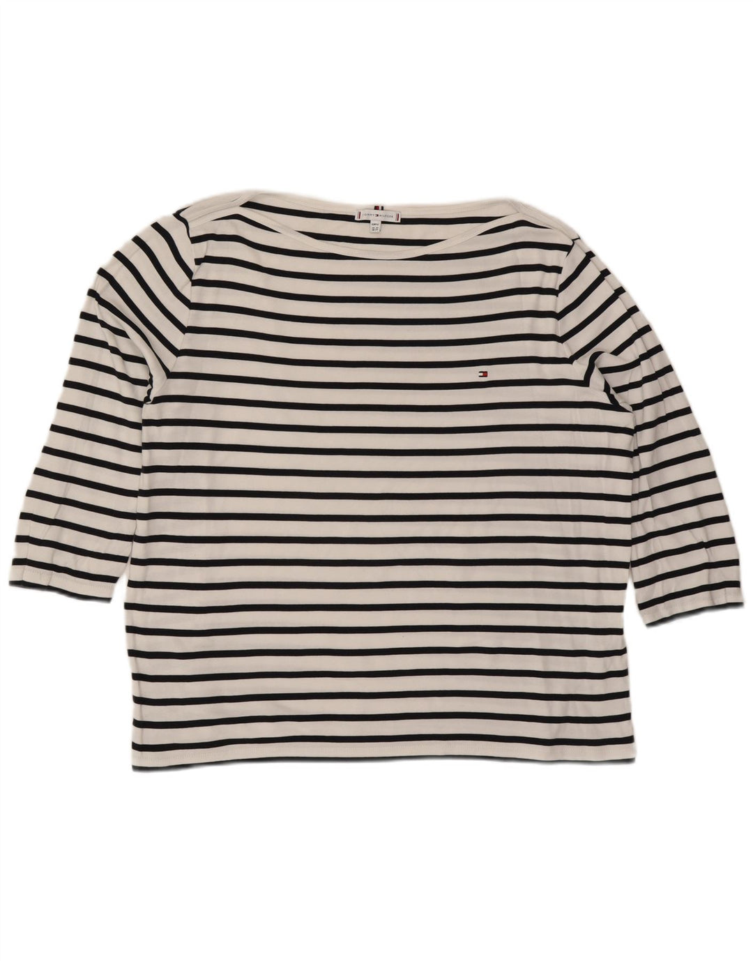 TOMMY HILFIGER Top pentru femei cu mâneci 3/4 UK 24 4XL bumbac cu dungi albe