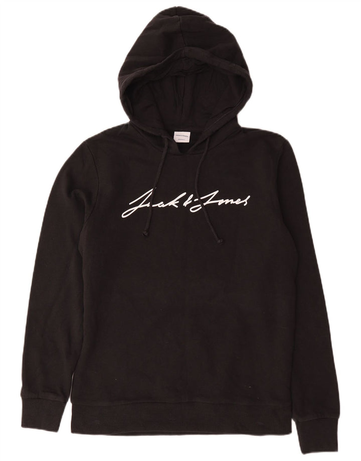 Jack & Jones Pulover cu glugă grafic pentru bărbați, bumbac mediu negru