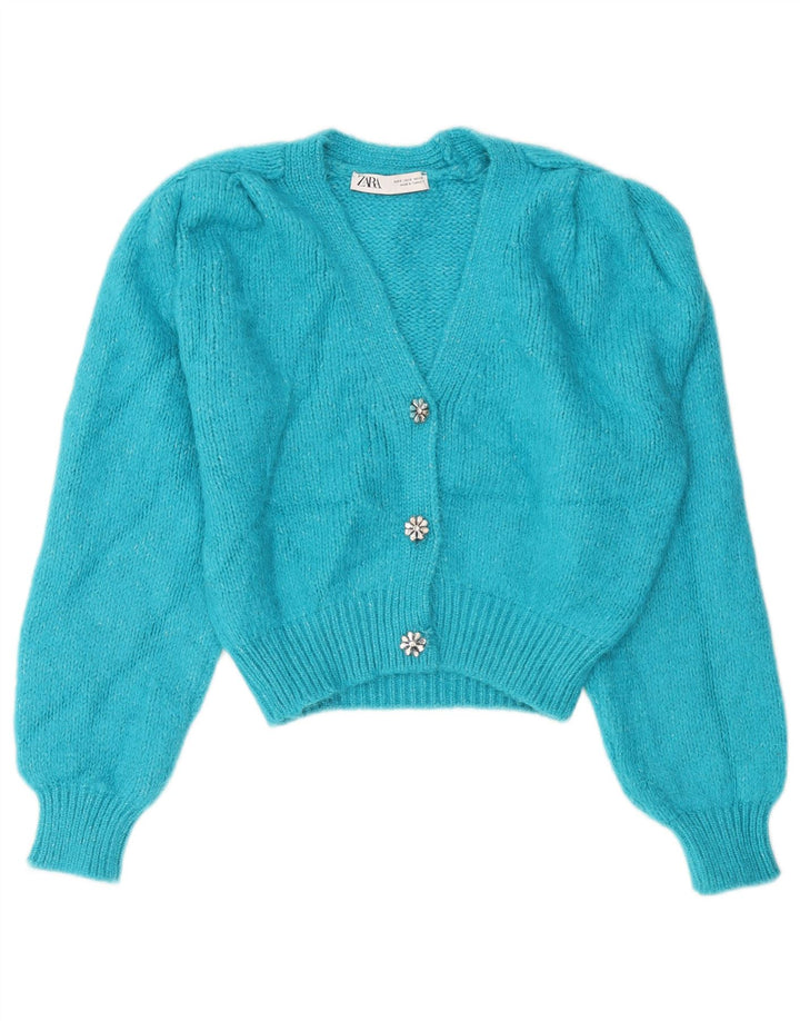 Pulover cardigan pentru femei ZARA UK 10 Small Blue Acrylic