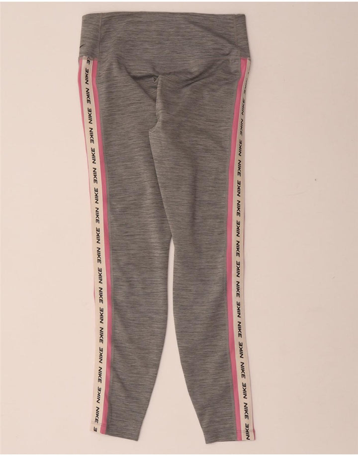 Leggings cu grafică Nike Dri Fit pentru femei UK 12 Poliester cu pături gri mediu