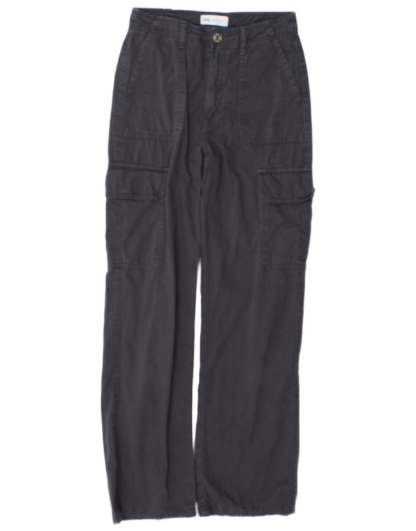 Zara Womens Straight Cargo Trousers EU 34 2XS W24 L30 Grey Cotton