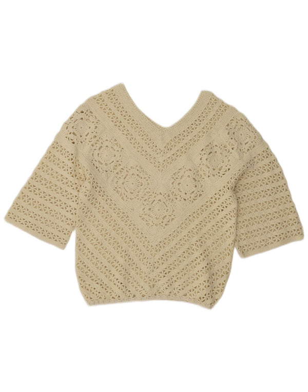Pulover vintage pentru femei, cu mâneci 3/4, cu decolteu în V, UK 12, mediu alb negru