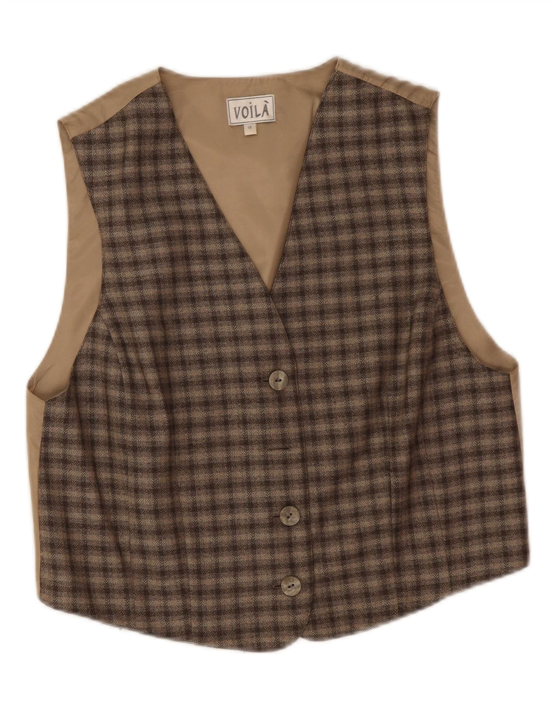 Vestă de damă vintage EU 40 poliester cu carouri medii bej