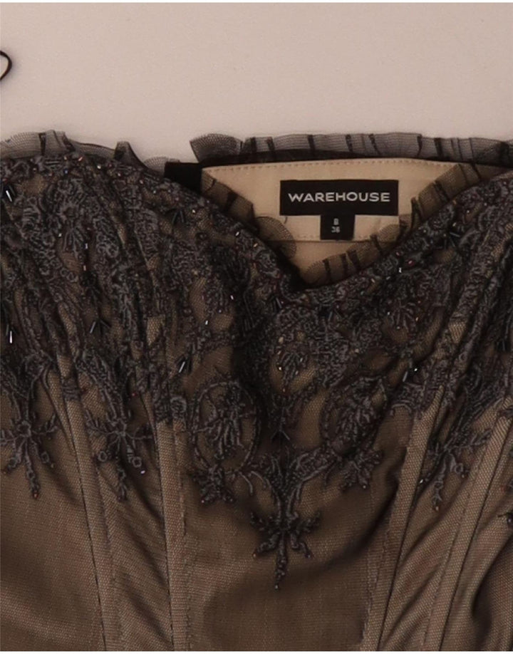 WAREHOUSE Top cu corset cu umăr dezactivat pentru femei UK 8 Mic Bej Poliester floral