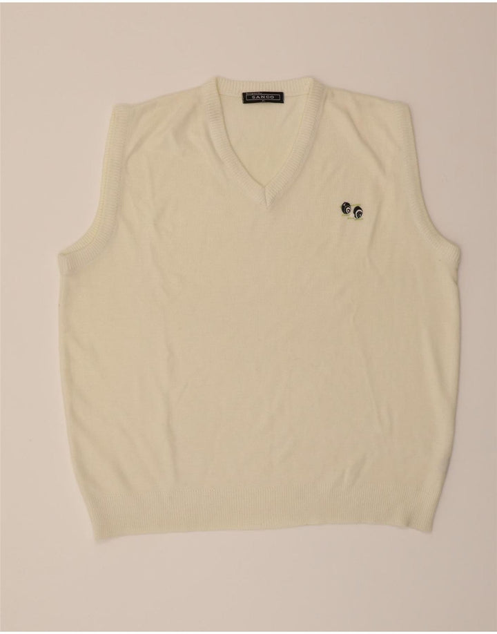VINTAGE Mens Vest Tank Top XL Off White Acrylic Vintage Vintage and Second-Hand Vintage from Messina Hembry 