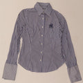HENRY COTTONS Womens Graphic Formal Shirt EU 38 Medium Navy Blue Pinstripe Vintage Henry Cottons and Second-Hand Henry Cottons from Messina Hembry 