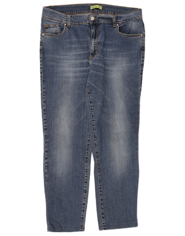 Versace blugi conici cu talie înaltă pentru femei IT 48 XL W32 L26 albastru bumbac