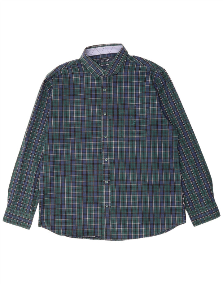 Cămașă pentru bărbați Nautica Classic Fit XL, bumbac verde cu carouri