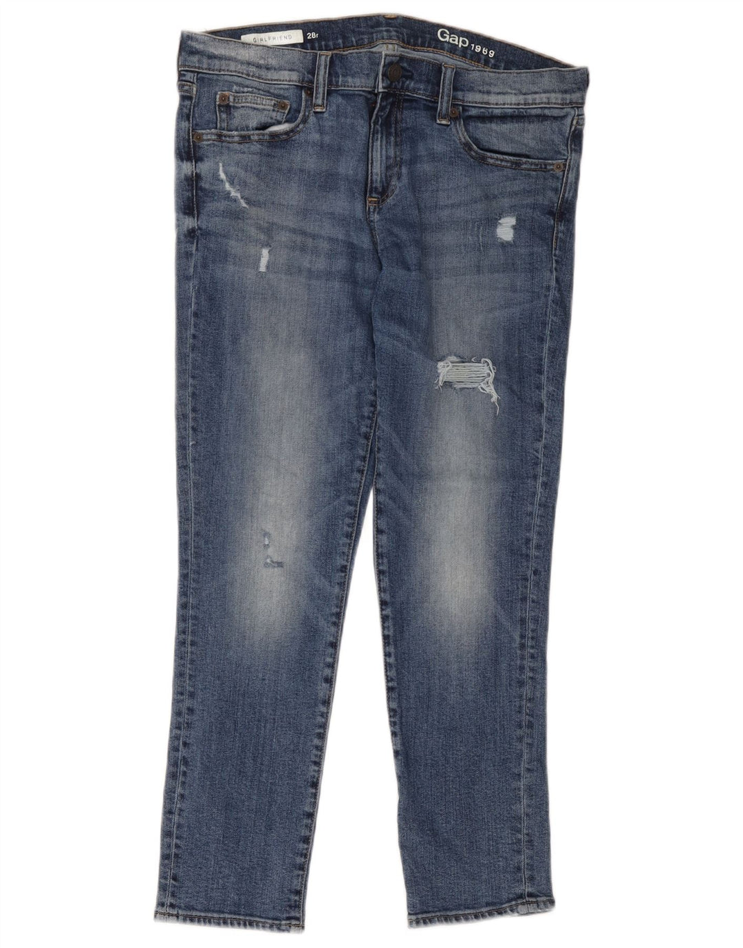 Blugi subțiri Gap Girlfriend Distressed W28 L26 Bumbac albastru