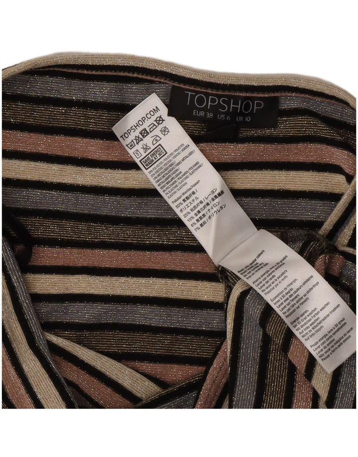 TOPSHOP Womens Crop Halter Top UK 10 Small Multicoloured Striped Polyester