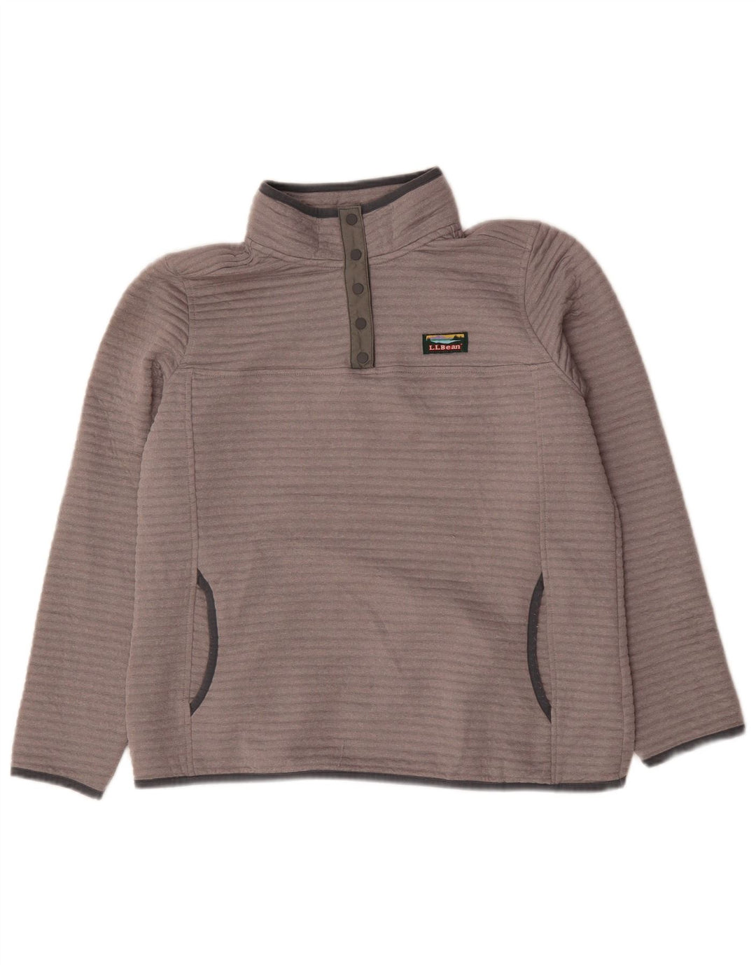 L.L.Bean Pulover pentru femei cu gât cu nasturi, UK 16, mare, gri, poliester