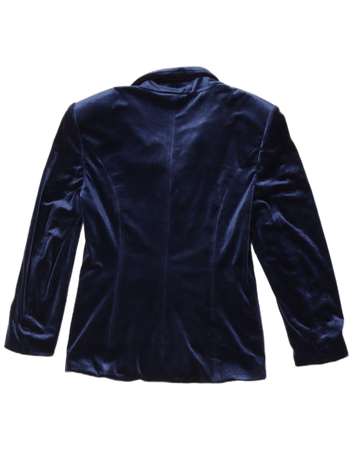 Jachetă vintage din velur cu 5 nasturi pentru femei UK 12 Medium Bleumarin