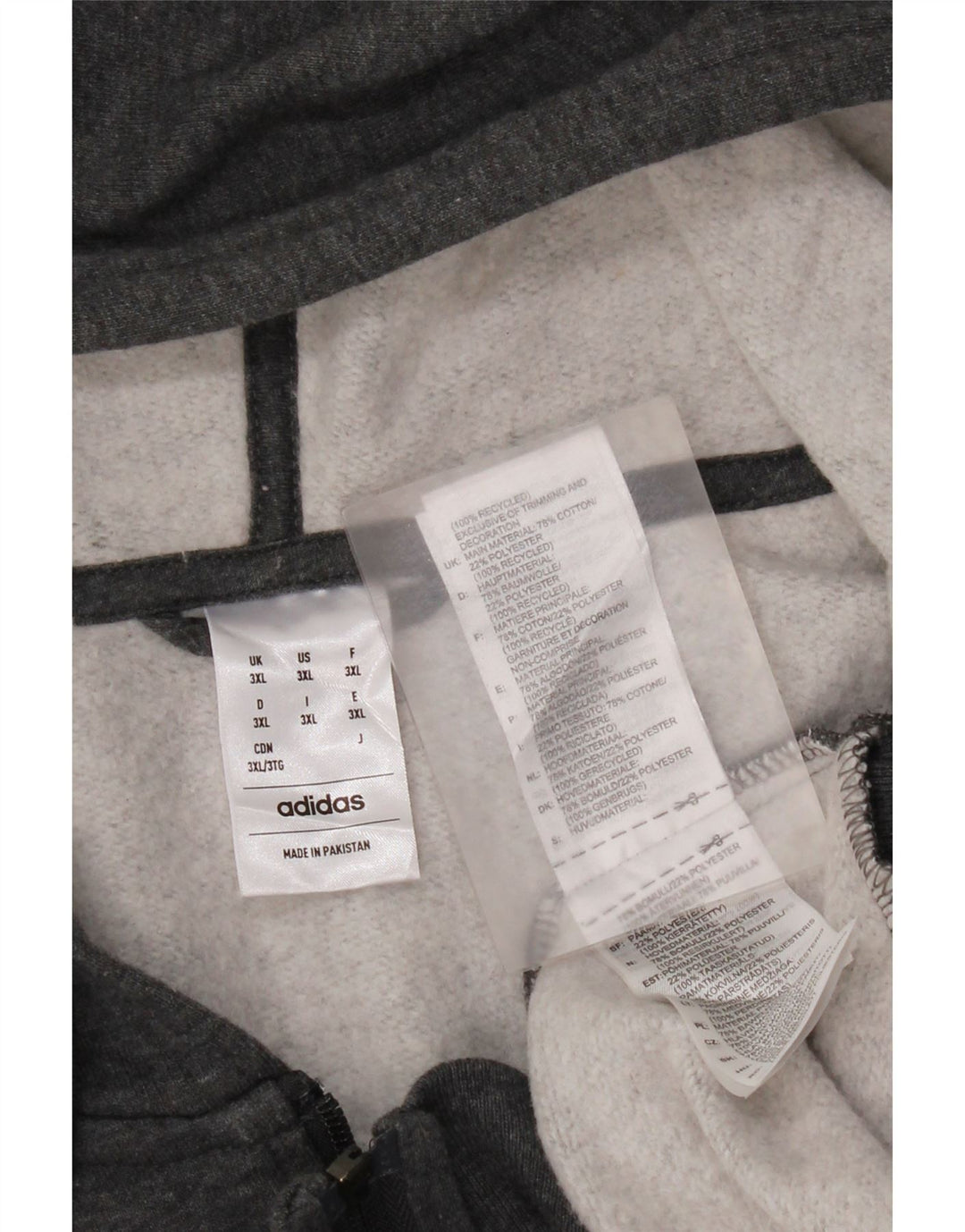 Pulover Adidas pentru bărbați, cu fermoar, bumbac gri 3XL