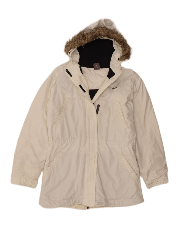 Jachetă de vânt cu glugă Nike pentru femei Marea Britanie 14/16 Poliester alb mare