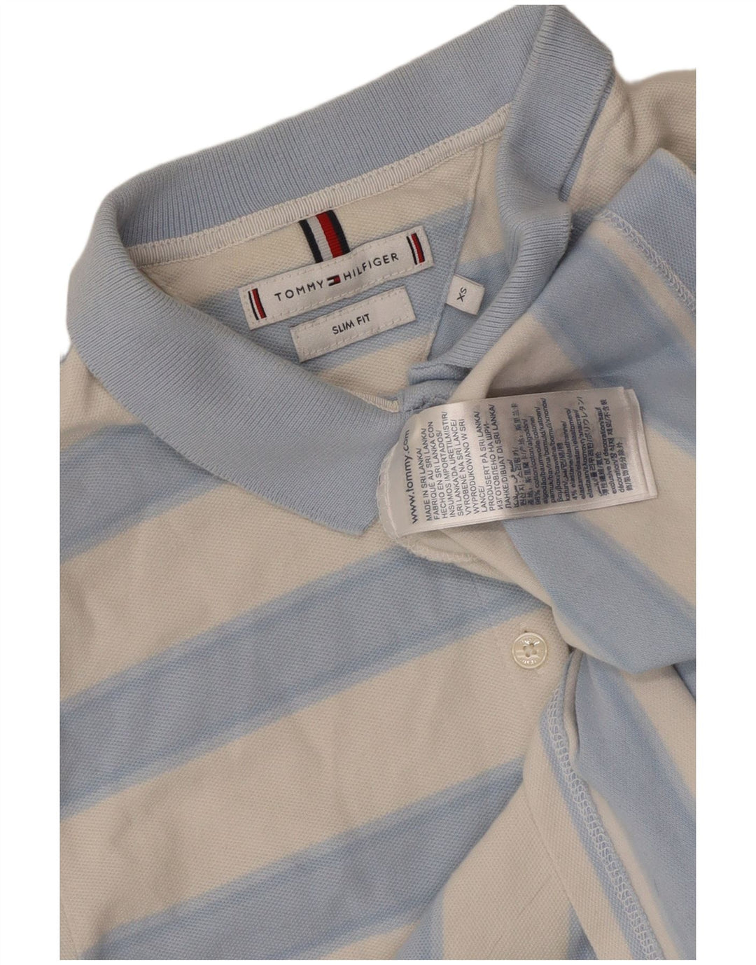 TOMMY HILFIGER Cămașă polo pentru femei Slim Fit UK 6 XS Bumbac cu dungi albastre