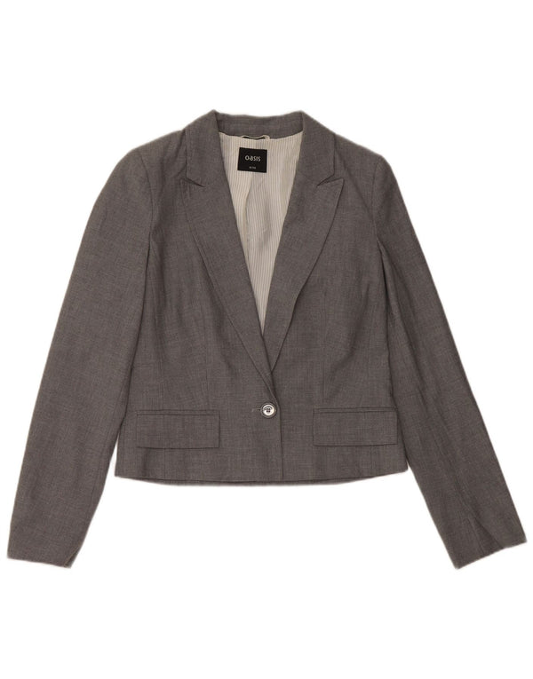 Jachetă pentru femei OASIS Crop 1 Button Blazer UK 8 Small Gri Poliester