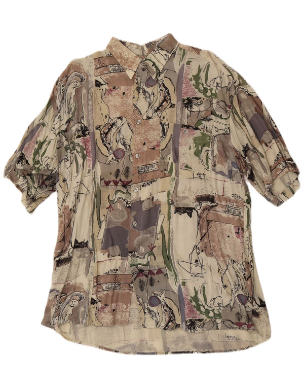 Cămașă cu mânecă scurtă pentru bărbați vintage cu model abstract Mărimea 43/44 XL bej