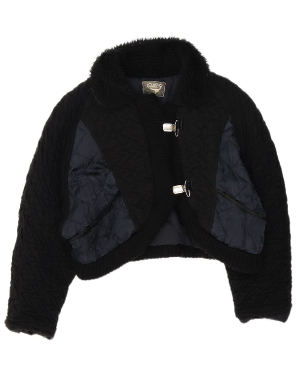 Jachetă Bolero Vintage pentru femei UK 14 Medium Black Colorblock