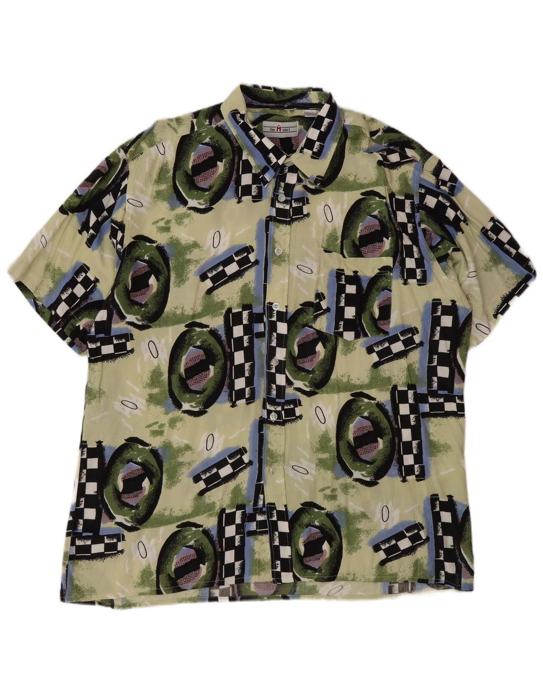 Cămașă Vintage pentru bărbați cu mânecă scurtă 2XL, multicoloră, geometrică, viscoză