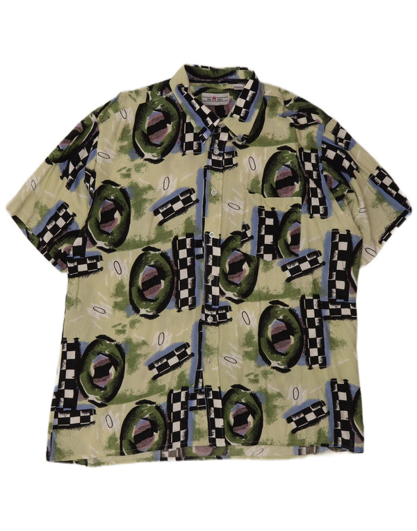 Cămașă Vintage pentru bărbați cu mânecă scurtă 2XL, multicoloră, geometrică, viscoză