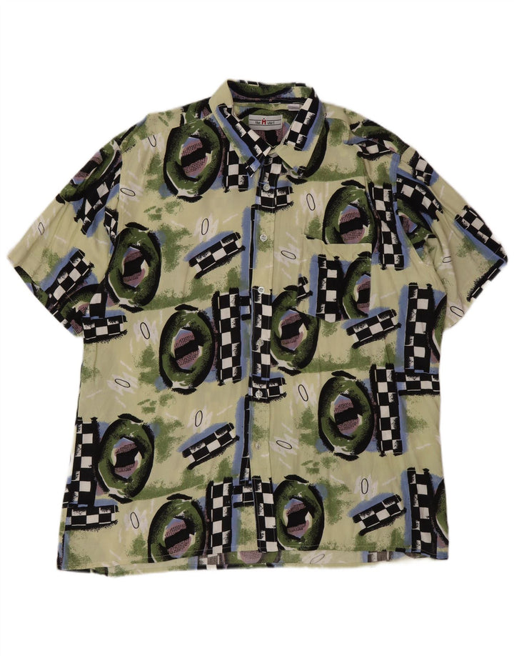 Cămașă Vintage pentru bărbați cu mânecă scurtă 2XL, multicoloră, geometrică, viscoză