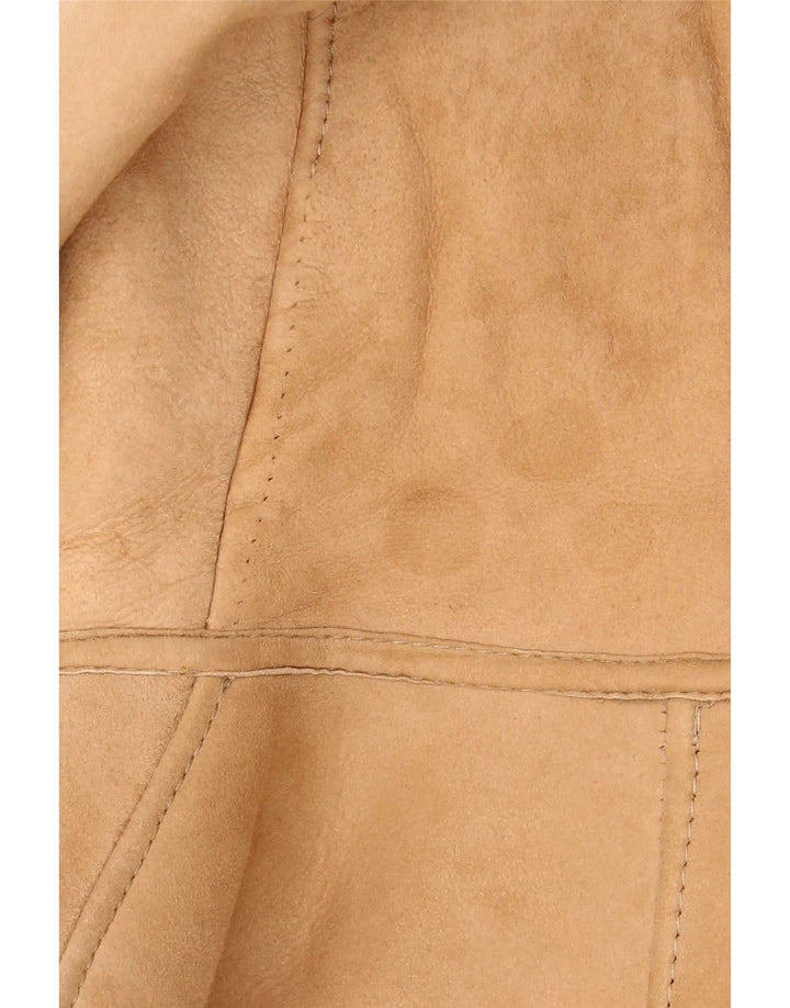 Jachetă din shearling cu glugă vintage pentru femei UK 12 Bej mediu