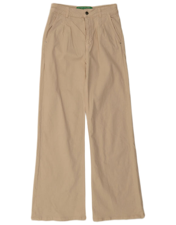 Blugi Benetton pentru femei cu talie înaltă, cu picioare largi, UK 8 Mici W26 L31, bej, bumbac