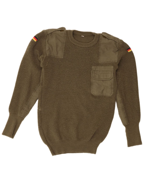Pulover vintage pentru bărbați militar cu gât crew pulover IT 50 Medium Khaki Army