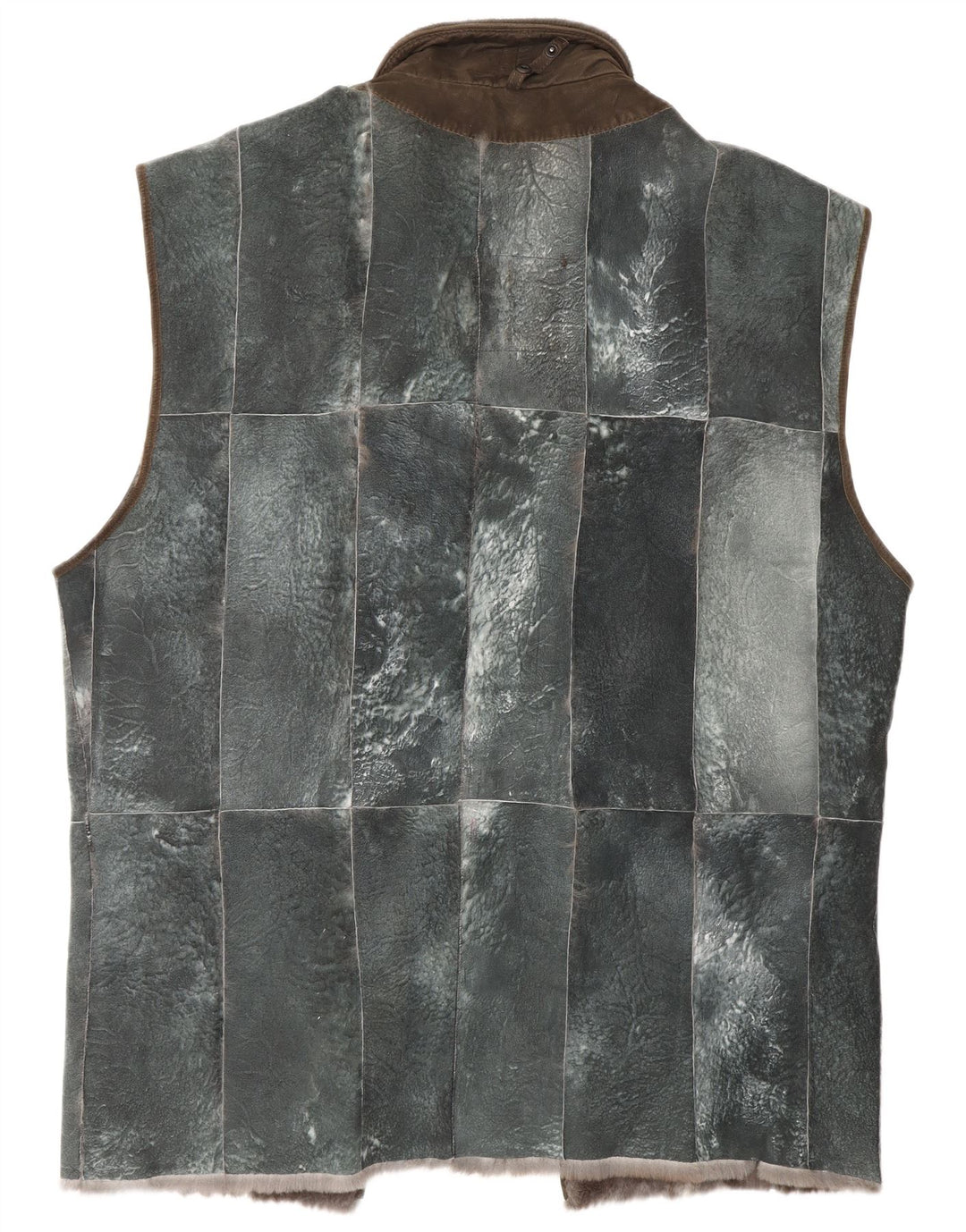 Gilet pentru bărbați din piele din shearling REIHER EU 54 2XL Gri Patchwork Piele